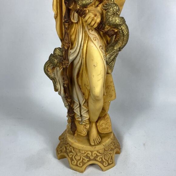 Vintage Asian Man Phoenix Birds Hand Carved Solid Resin Sculpture - Picture 6 of 9